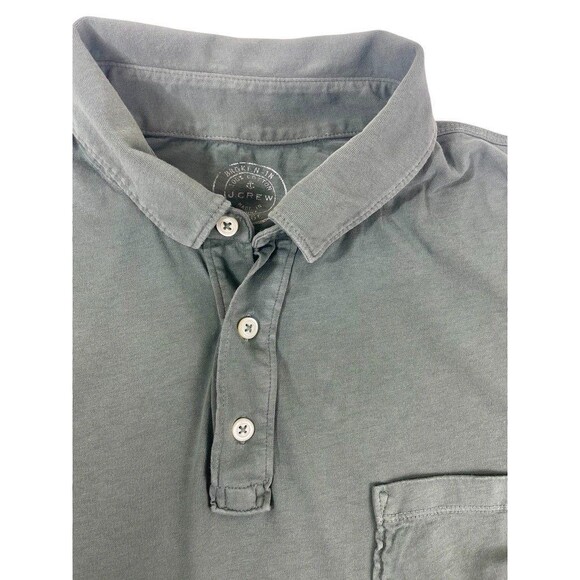 J Crew Broken-In LS Polo Shirt Sage Green Soft Preppy Casual HOLE sz Large - Picture 2 of 7